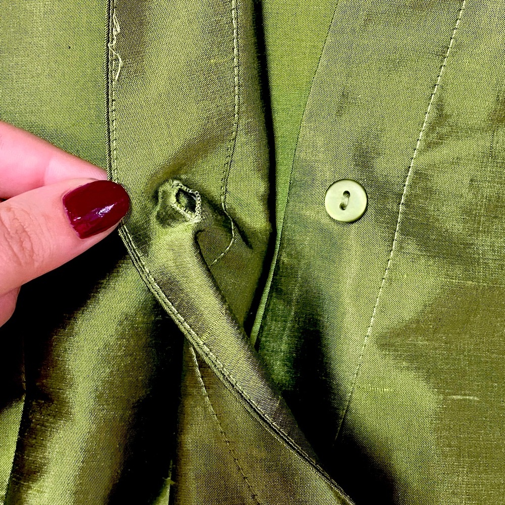 Sunny Leigh Green Silk Cross-Front Collared Tie Wrap Blouse Top Sz 8 - Picture 6 of 7